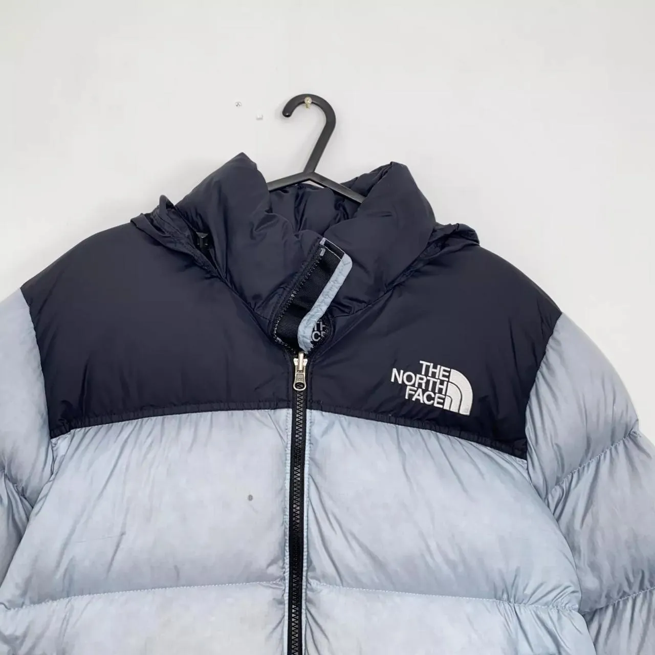 Preowned The North Face Womens 700 Down 1996 Retro Puffer Jacket Size L Light Blue Black