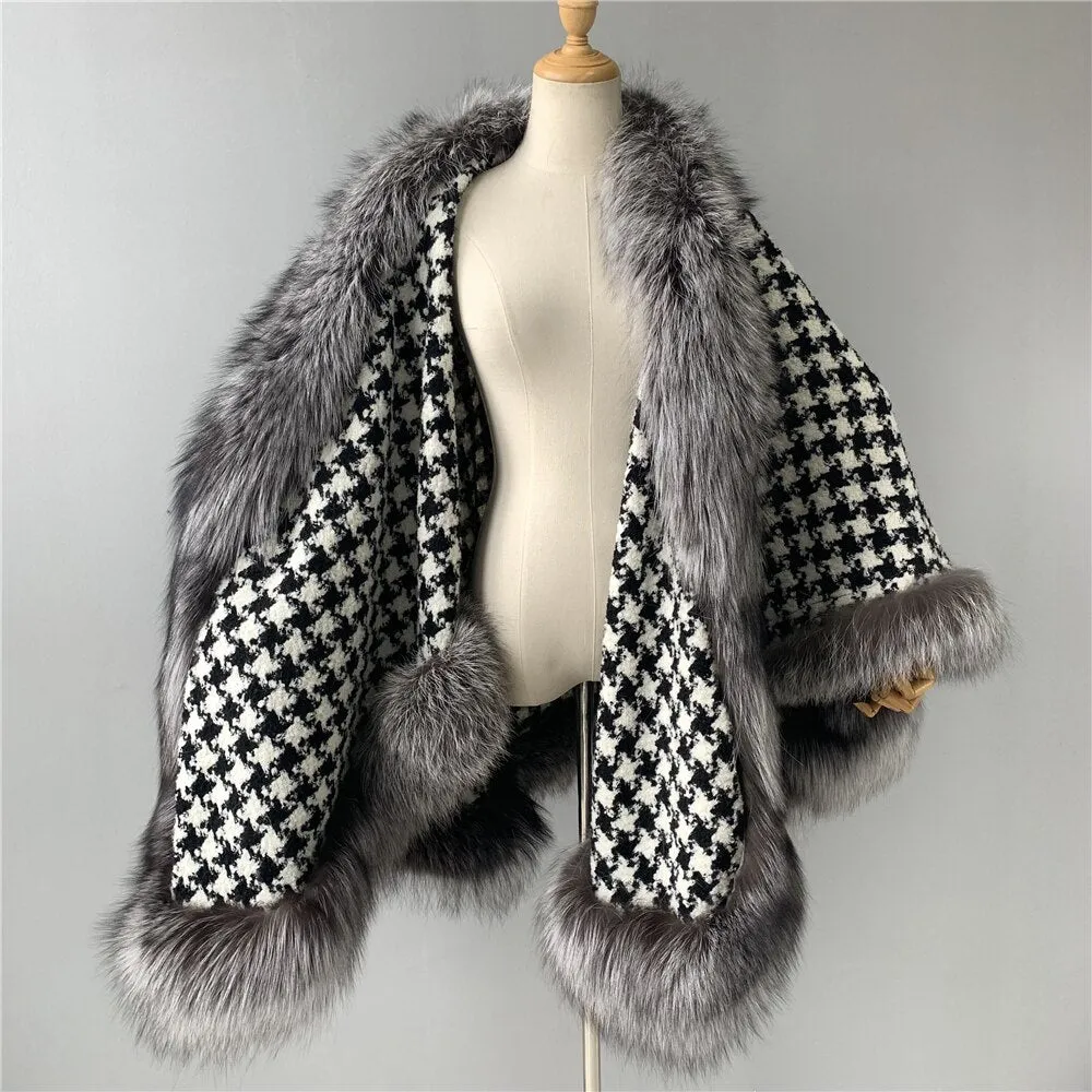 Real Fox Fur Double-Sided Wool Overcoat Style