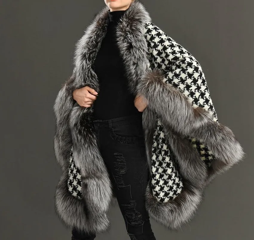 Real Fox Fur Double-Sided Wool Overcoat Style