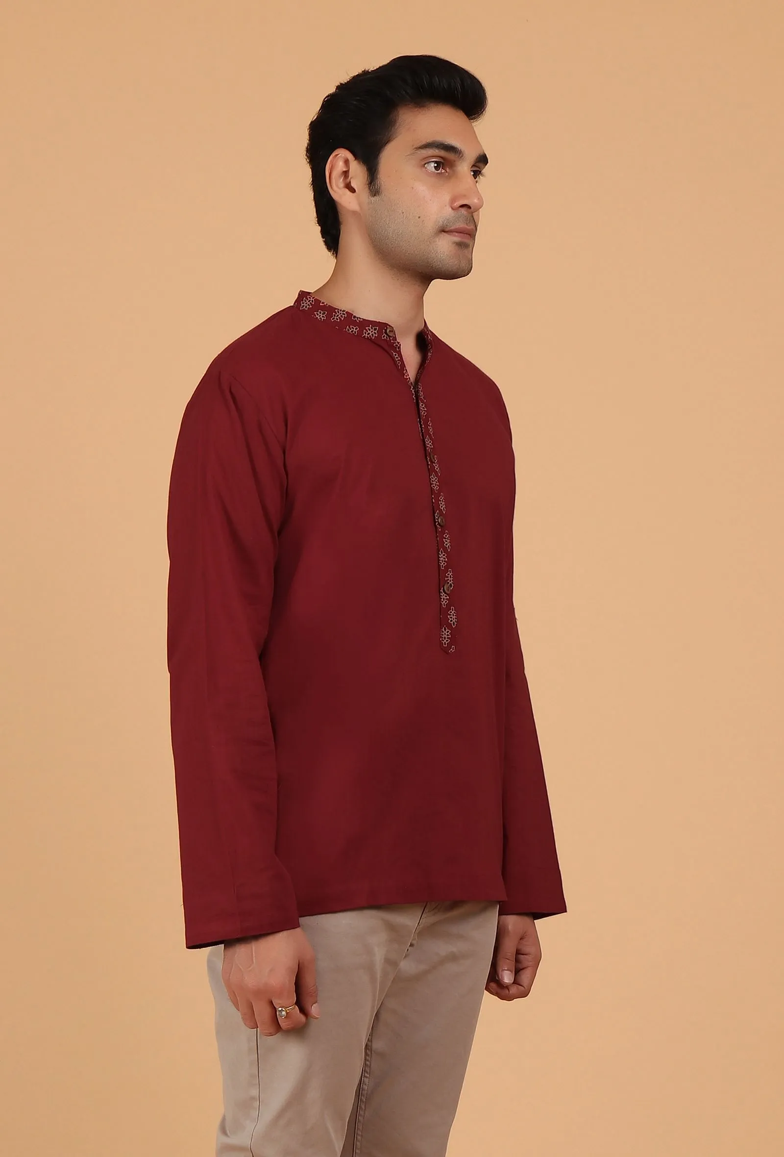 Red Ajrakh Handcrafted Cotton Full Sleeves Shirt