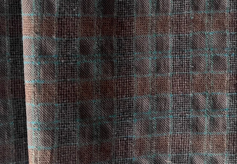 Rustic Chestnut, Bright Teal Checked Virgin Wool (Made in Italy)