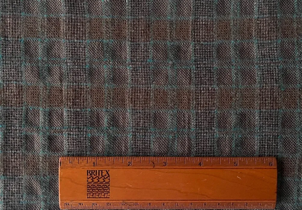 Rustic Chestnut, Bright Teal Checked Virgin Wool (Made in Italy)