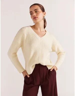 Staple the Label - Daria V-Neck Knit Cream