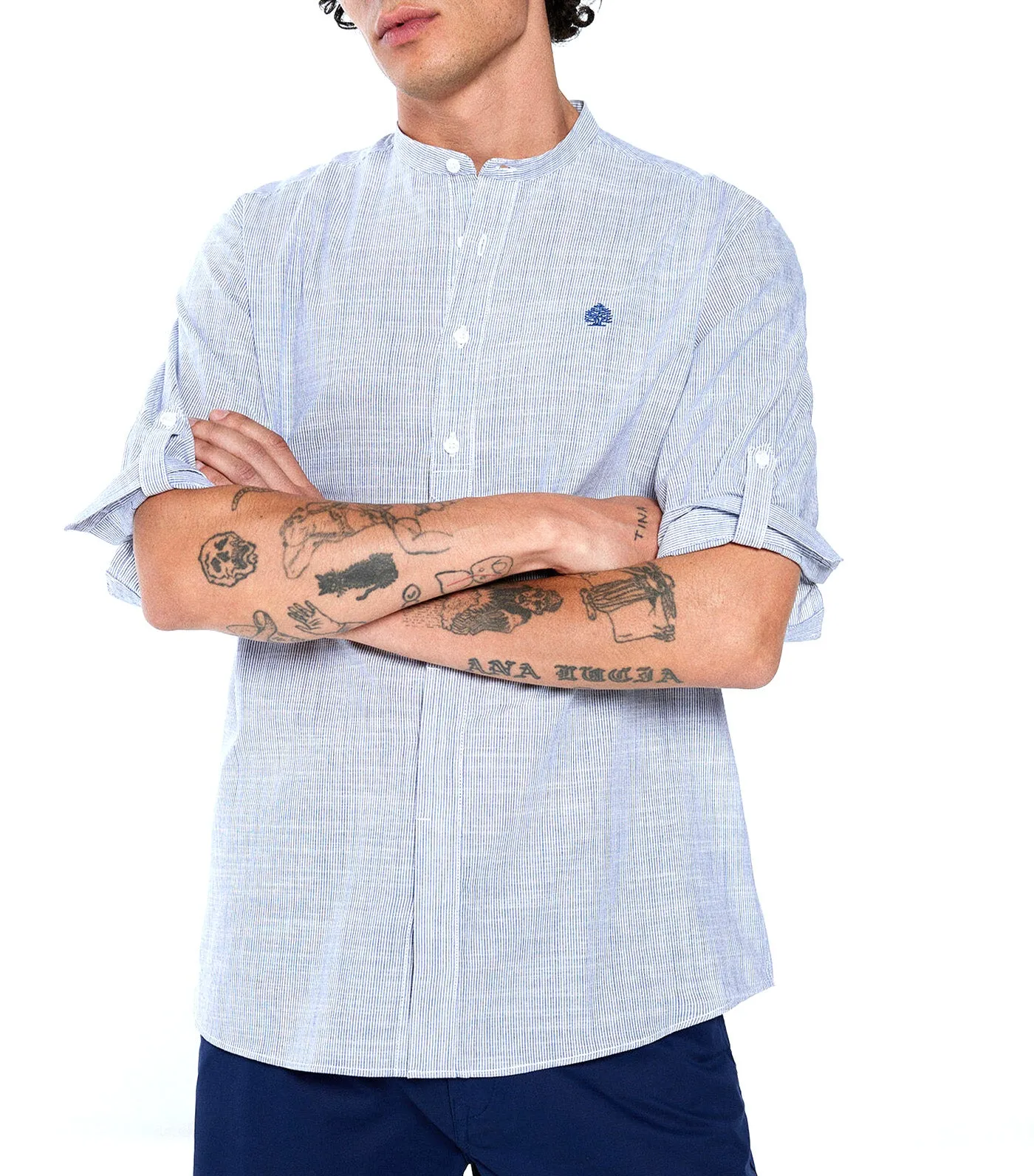 Striped 3/4 Sleeve Shirt
 Blue