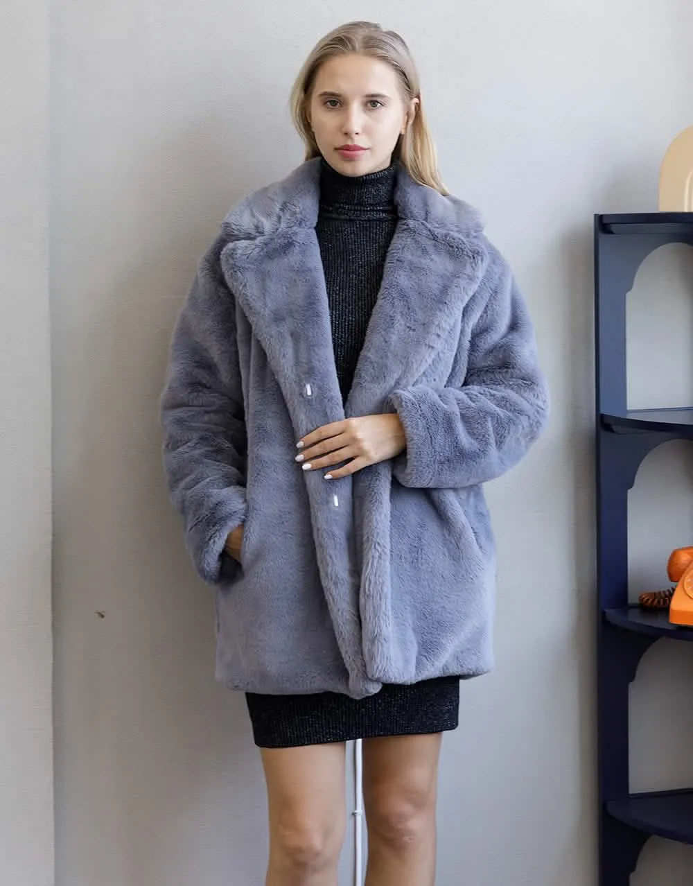 Stylish Women's Plush Faux Fur Overcoat for Cold Weather - Cozy, Chic, and Sophisticated