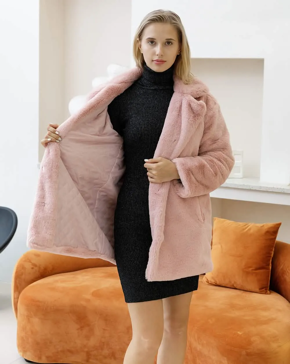 Stylish Women's Plush Faux Fur Overcoat for Cold Weather - Cozy, Chic, and Sophisticated