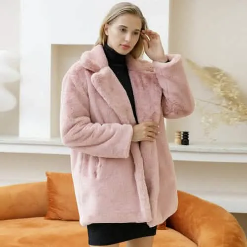 Stylish Women's Plush Faux Fur Overcoat for Cold Weather - Cozy, Chic, and Sophisticated