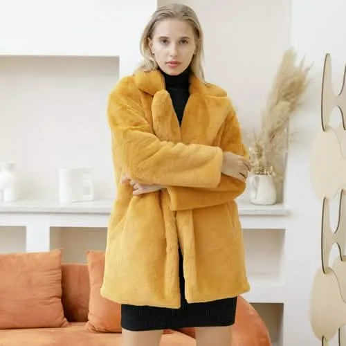 Stylish Women's Plush Faux Fur Overcoat for Cold Weather - Cozy, Chic, and Sophisticated