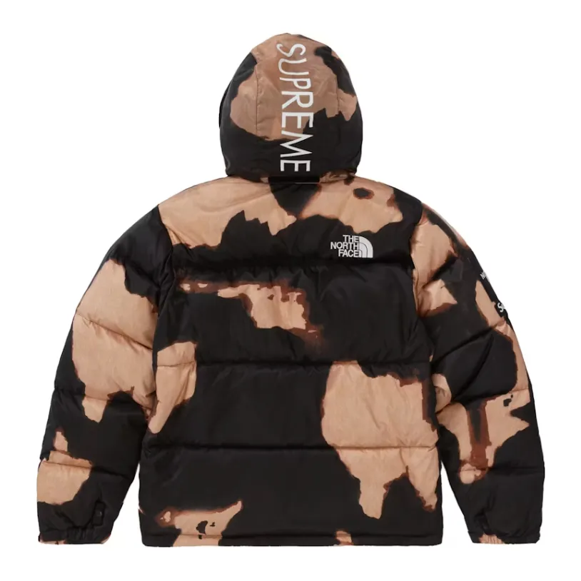 Supreme The North Face Bleached Denim Print Nuptse Jacket Black