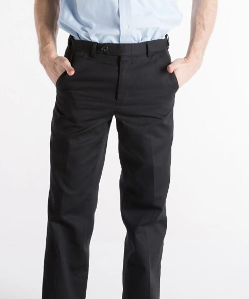 Tall Men's Pants: "Dylan" Flat Front, Self-Sizer Cotton Twill Chino - 2 Colors Available