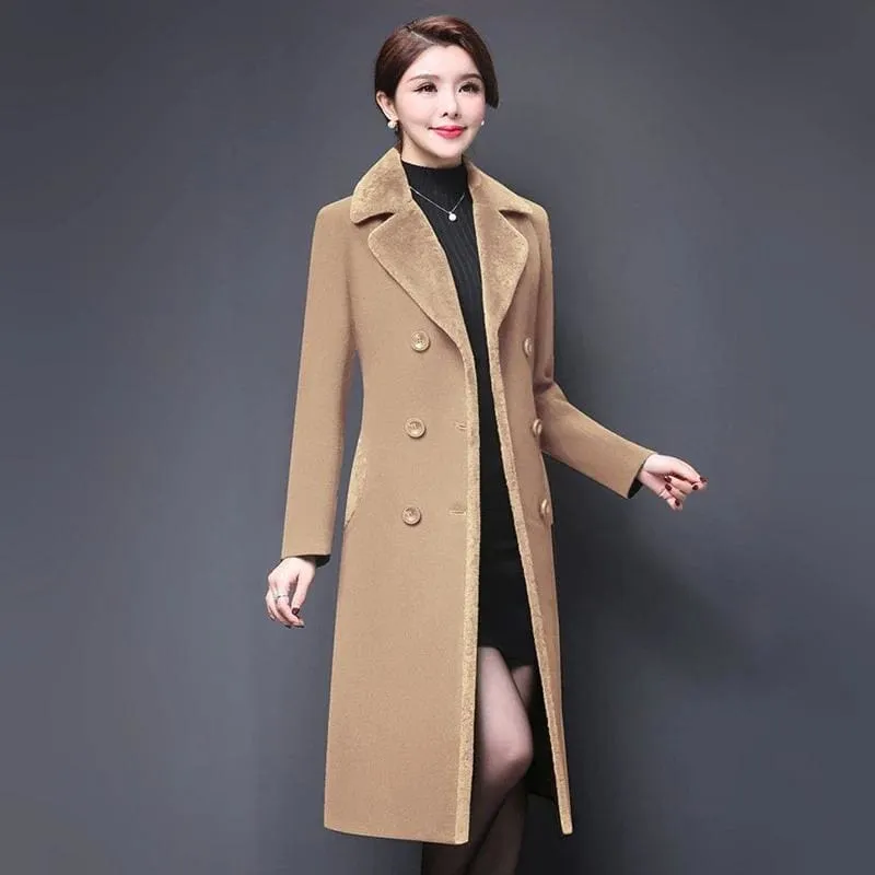 Thicken Cashmere Collar Wool Blends Women Coat