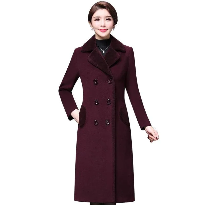 Thicken Cashmere Collar Wool Blends Women Coat