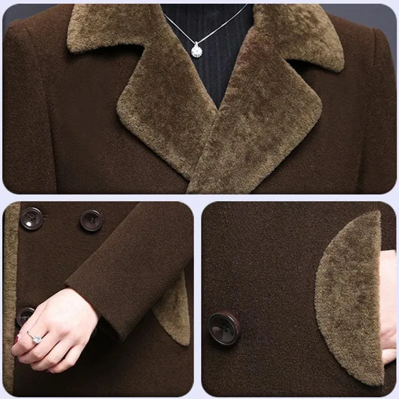 Thicken Cashmere Collar Wool Blends Women Coat