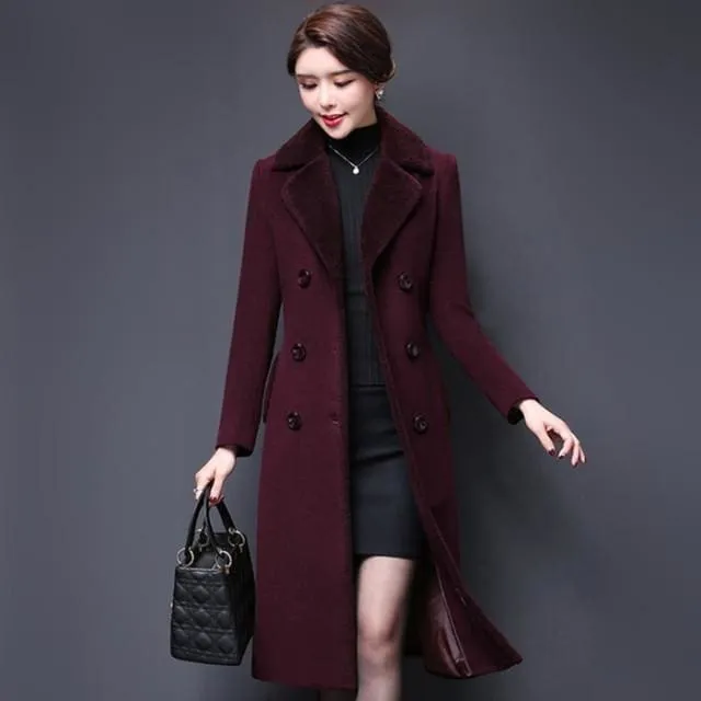 Thicken Cashmere Collar Wool Blends Women Coat