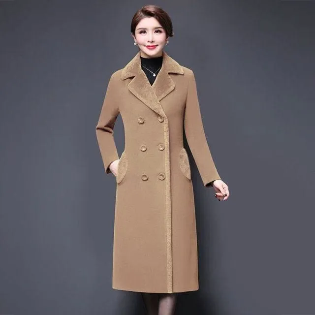 Thicken Cashmere Collar Wool Blends Women Coat