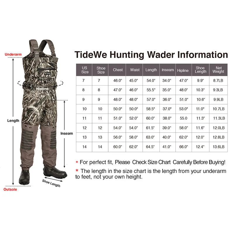 TideWe®Insulated Breathable Chest Waders 1600G Waterproof Bootfoot Duck Hunting Waders