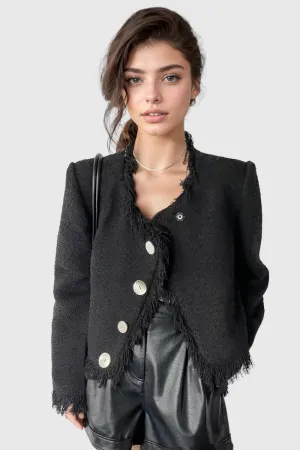 Tweed Jacket with Fringe - Black