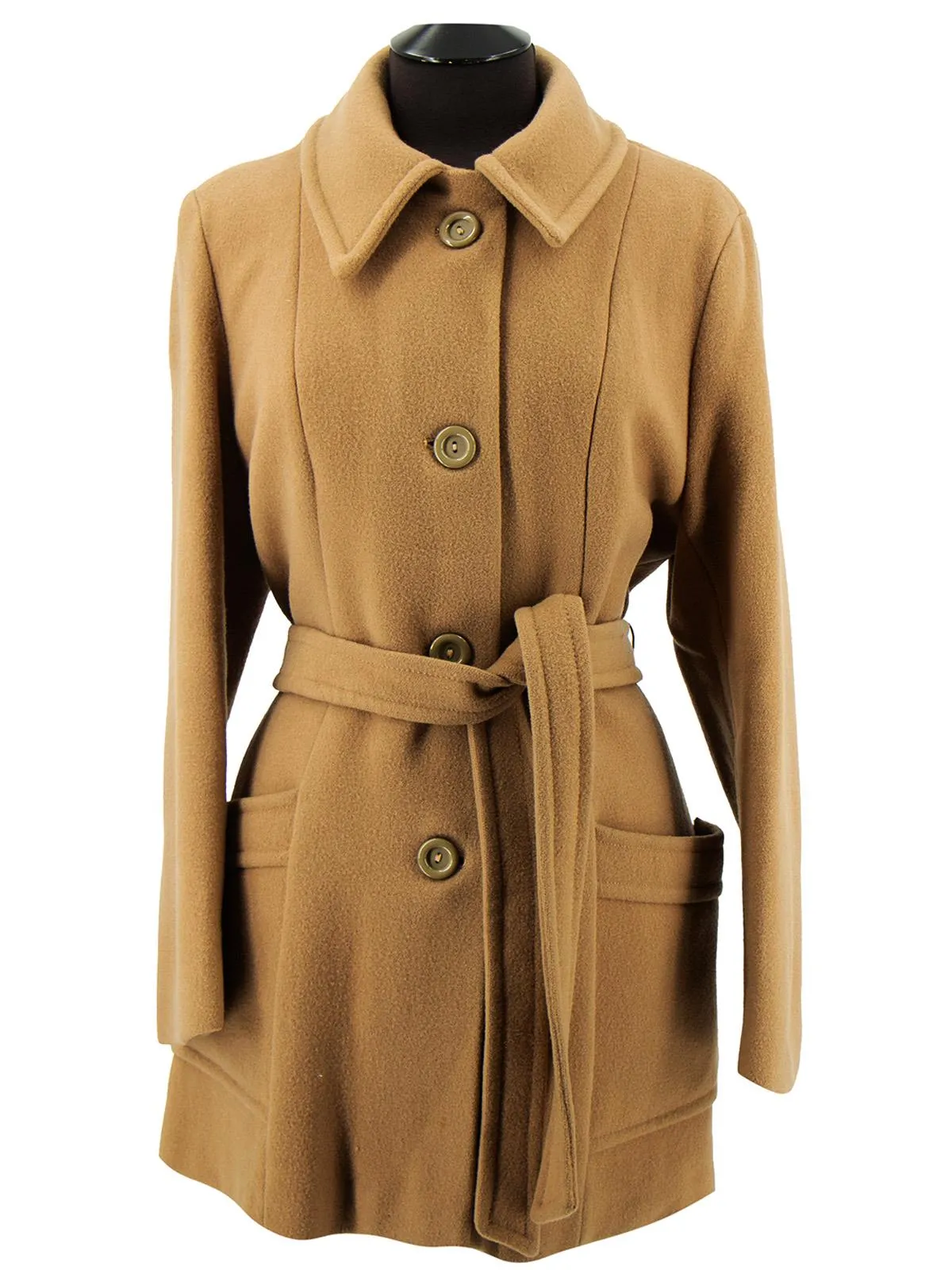 Vintage Camel Wool Belted Midi Coat