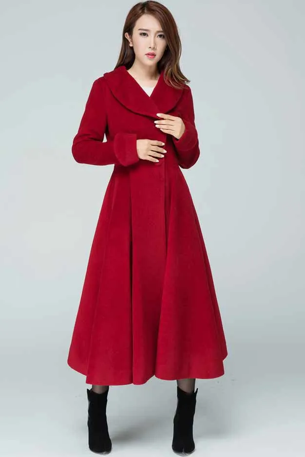 vintage inspired swing maxi wool coat 1860#