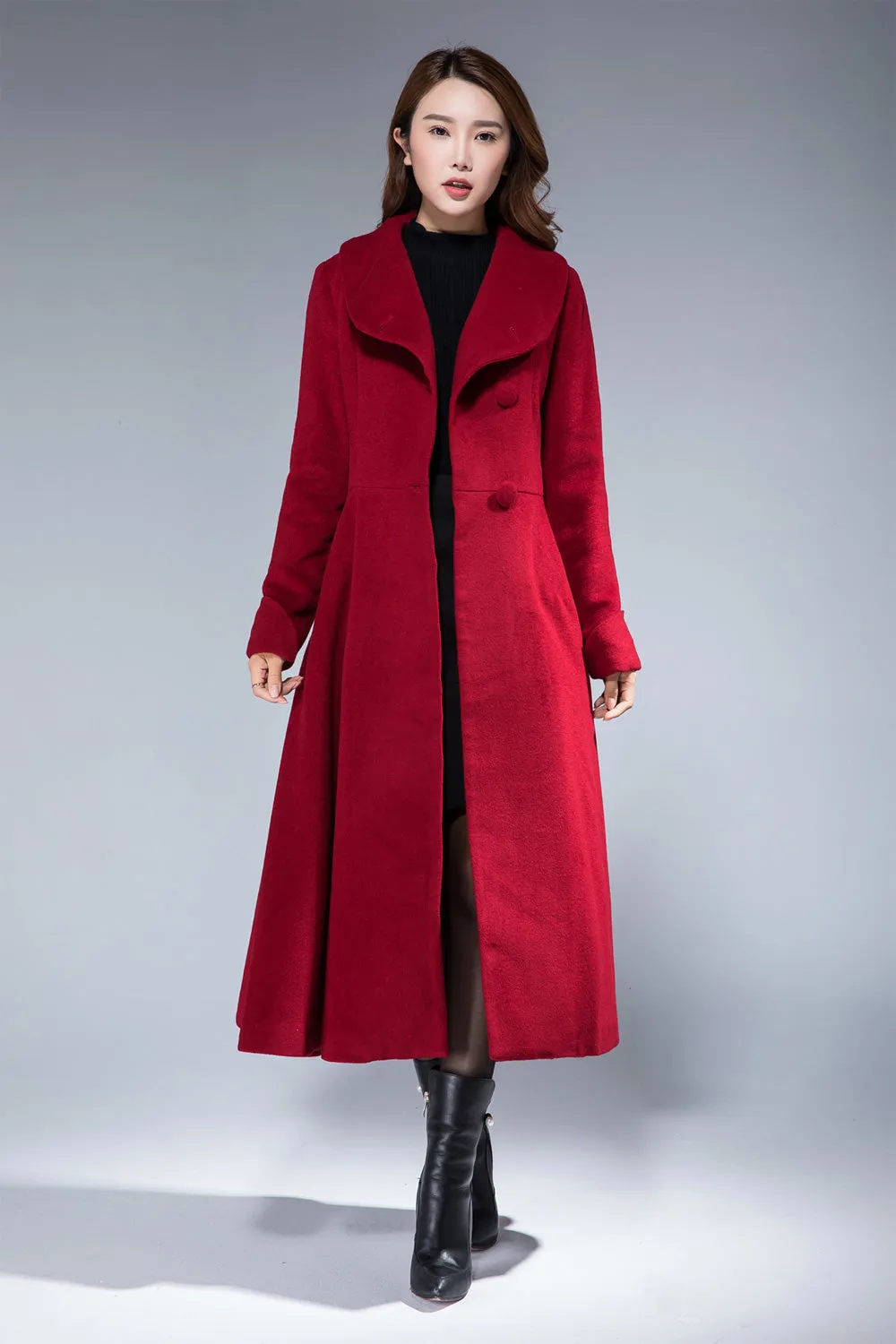 vintage inspired swing maxi wool coat 1860#