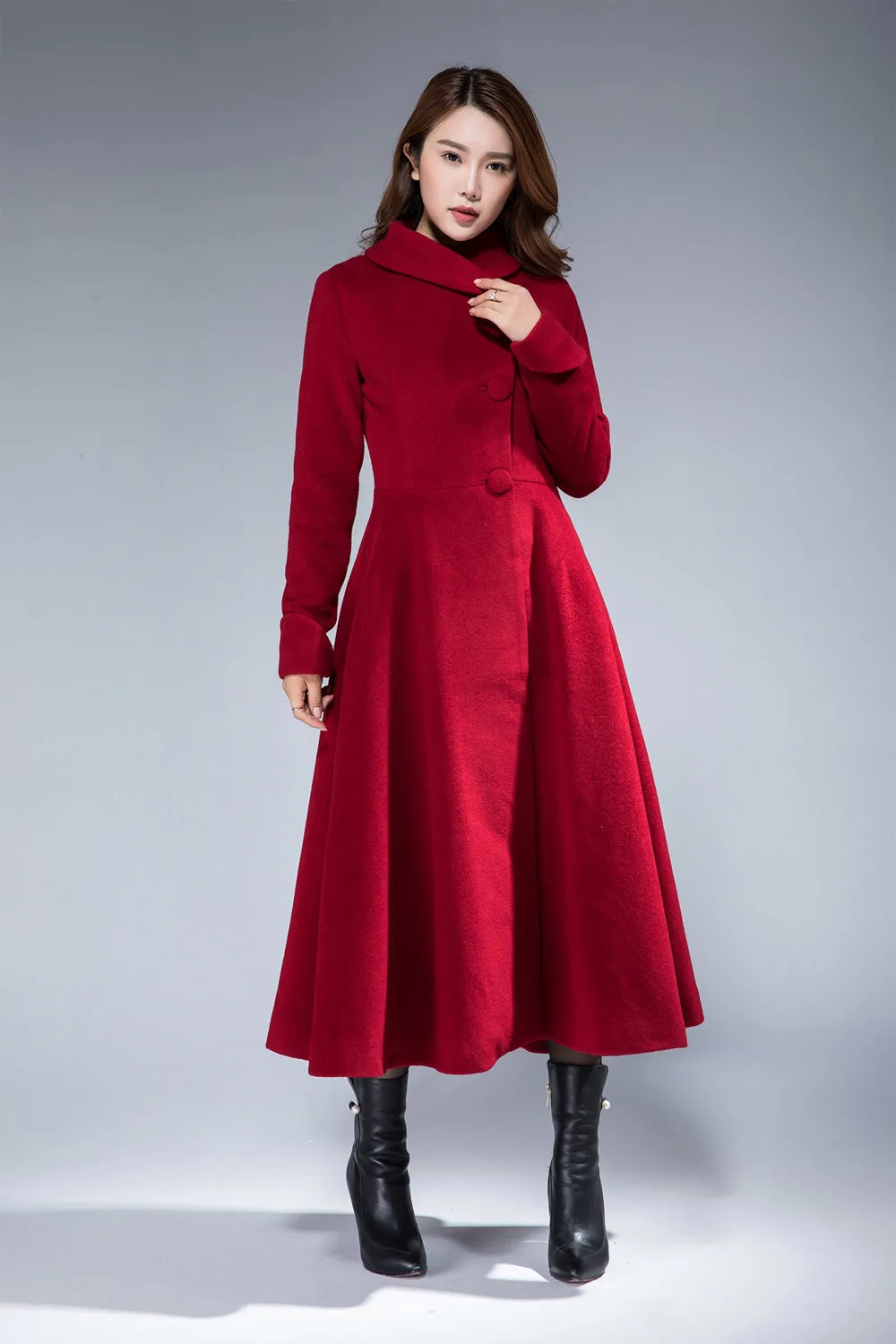 vintage inspired swing maxi wool coat 1860#