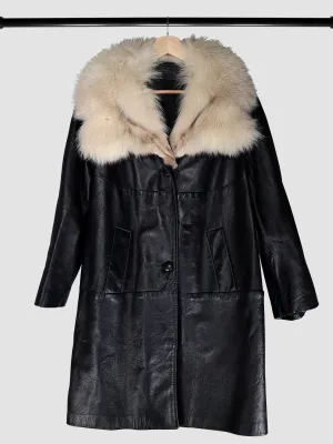 Vintage Leather Fur Collar Coat