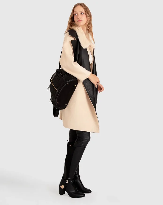 Watch Me Go Oversized Leather Trimmed Coat - Pale Oat