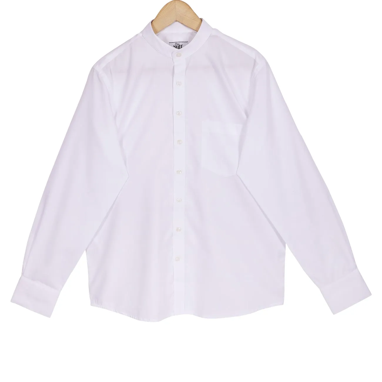 White Herringbone Mandarin Collar 2 Ply Giza Cotton Shirt