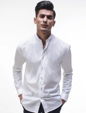 WHITE MANDARIN COLLAR SHIRT