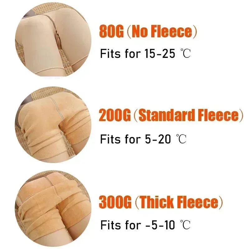 Women's Thermal Leggings Insulated Tights Fleece Lined High Waist Elasticity Thick Plush Women Pantyhose Winter Below 70kg