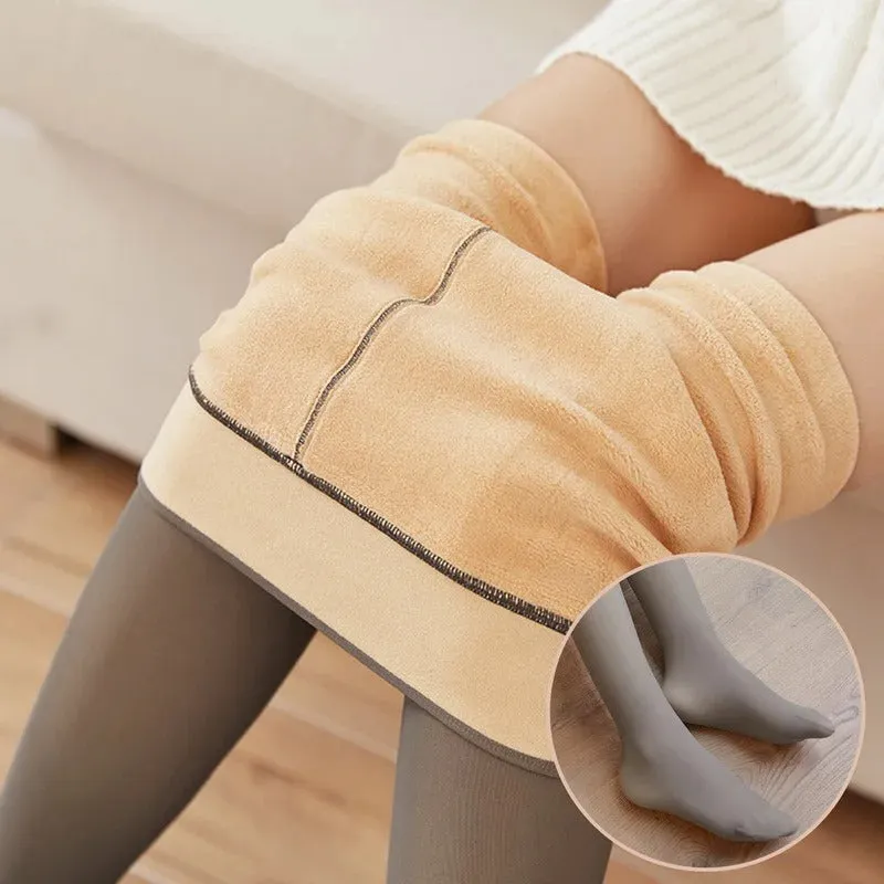 Women's Thermal Leggings Insulated Tights Fleece Lined High Waist Elasticity Thick Plush Women Pantyhose Winter Below 70kg