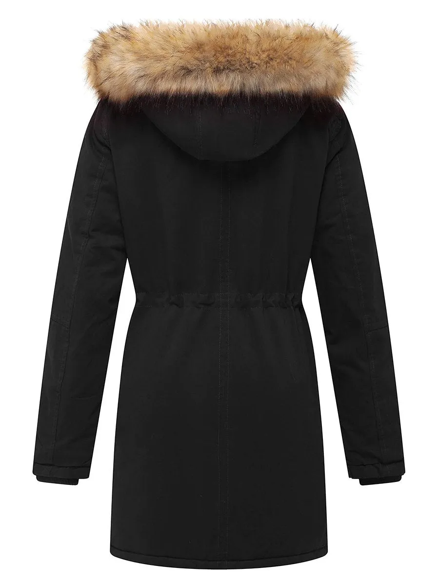 Women's Winter Thicken Fleece Jacket Fur Hooded Military Parka Coat